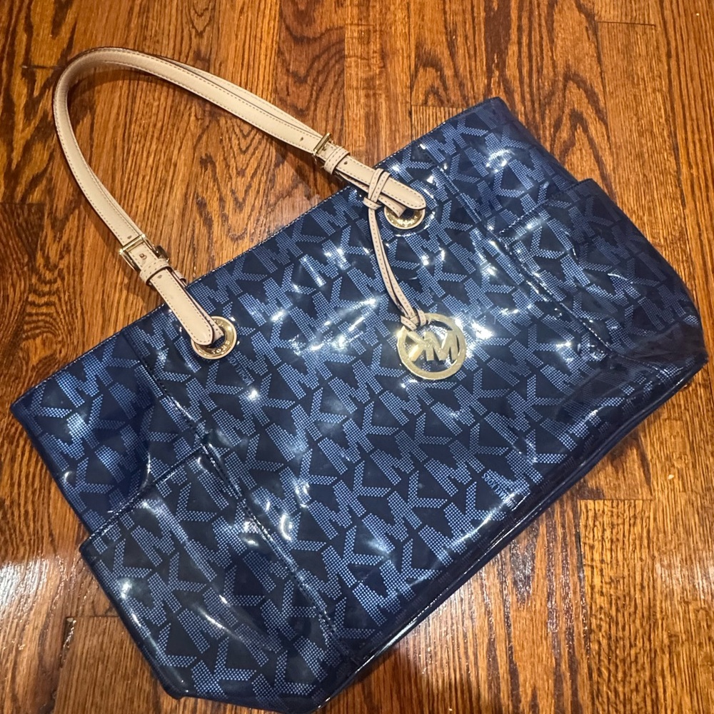 Michael Kors Dark Blue and Tan Tote